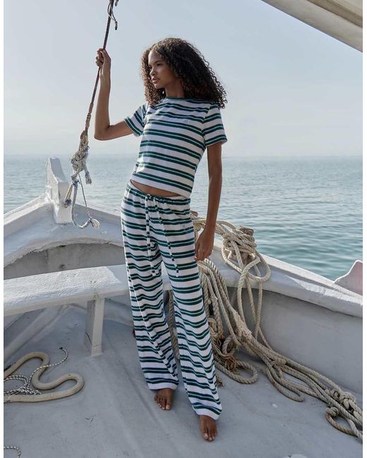 4th & Reckless Blue Towelling Embroidered Logo Baby Tee Co-ord