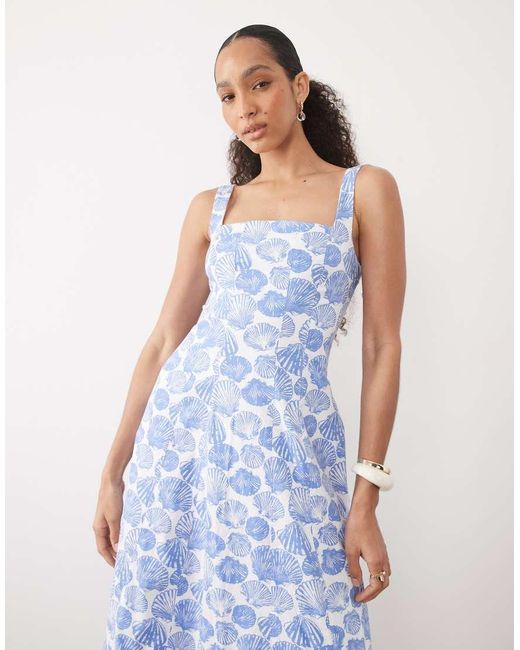 Abercrombie & Fitch Blue Sleeveless Midi Dress With Godet Hem