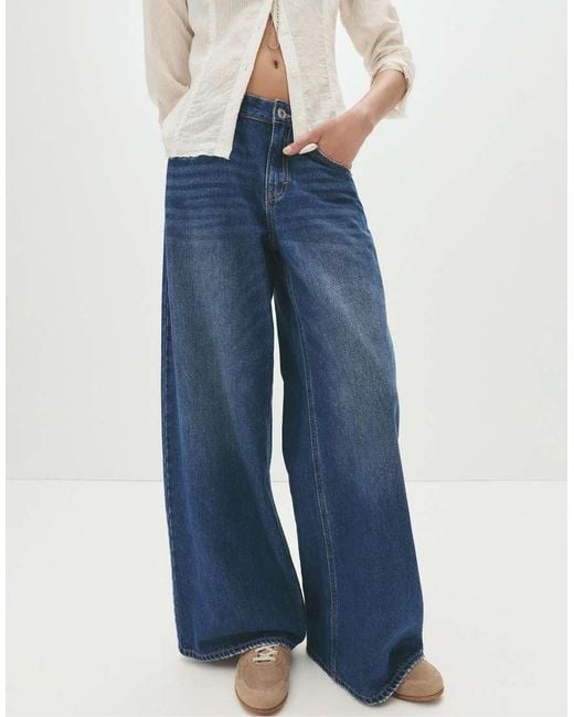 Pull&Bear Jeans Met Wijde Pijpen En Lage Taille in het Blue