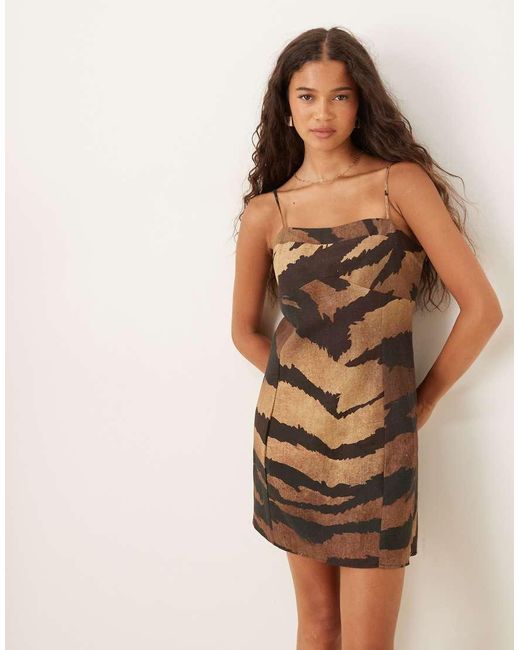 ASOS Brown Cotton Linen Colour Block Cami Mini Dress
