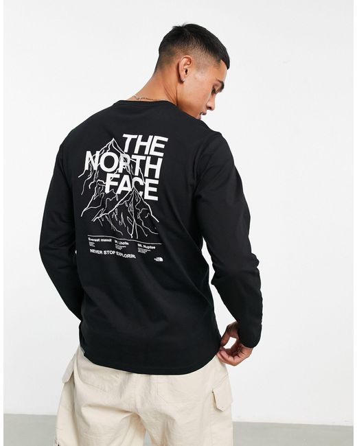 The North Face Mountain Outline - T-shirt Met Lange Mouwen En Print Op in het Black voor heren