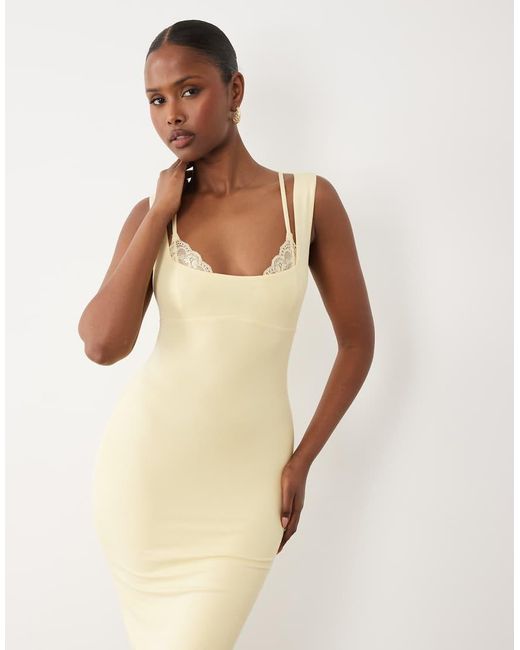 Oh Polly Natural Modal Lace Bralette Detail Midi Dress