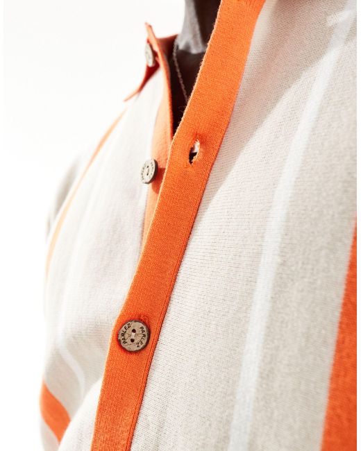 Parlez Multicolor Stripe Knit Button Through Polo Shirt for men