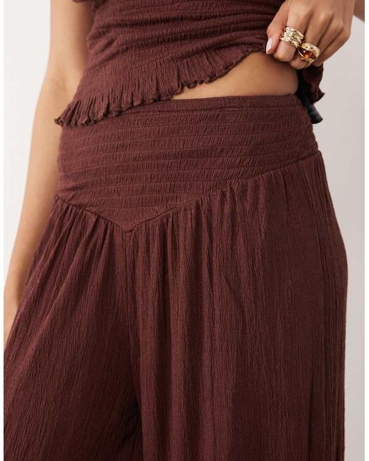 ASOS Brown Mix & Match Crinkle Shirred Wide Leg Trouser