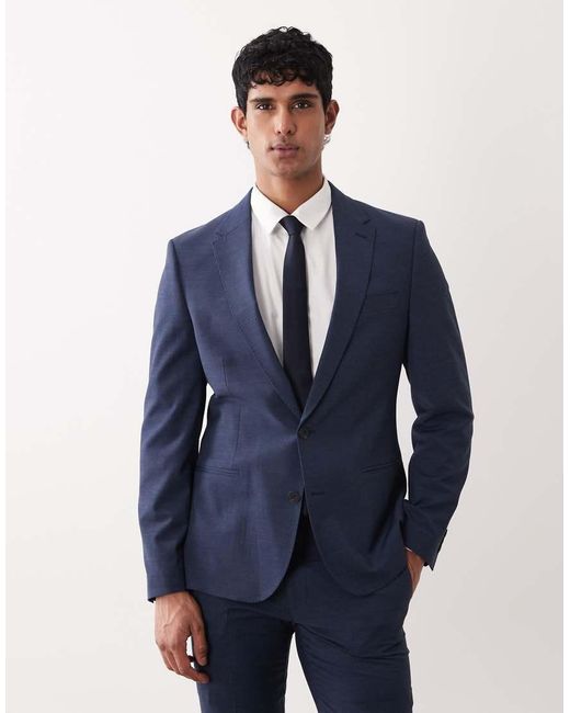 ASOS Blue Skinny Suit Jacket With Washable Wool for men