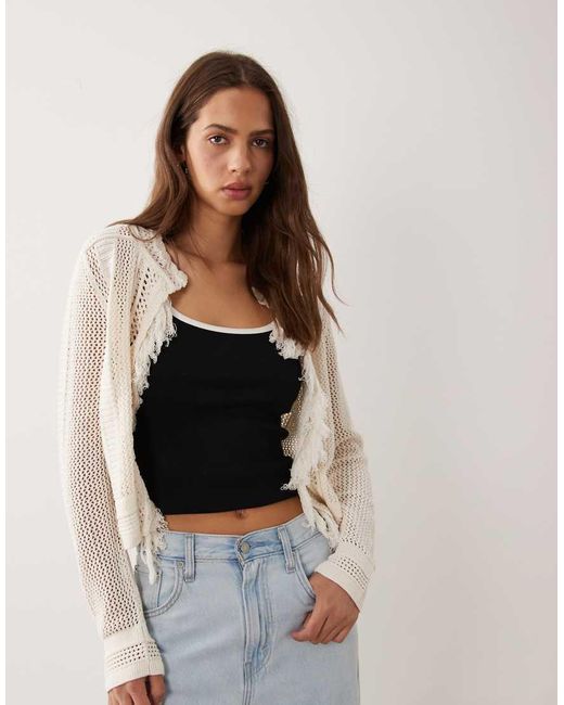 ASOS Natural Fringe Detail Knitted Cardigan
