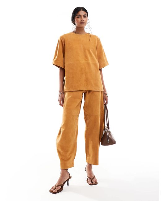 T-shirt oversize en daim à manches cocon d'ensemble - gingembre ASOS en coloris Orange
