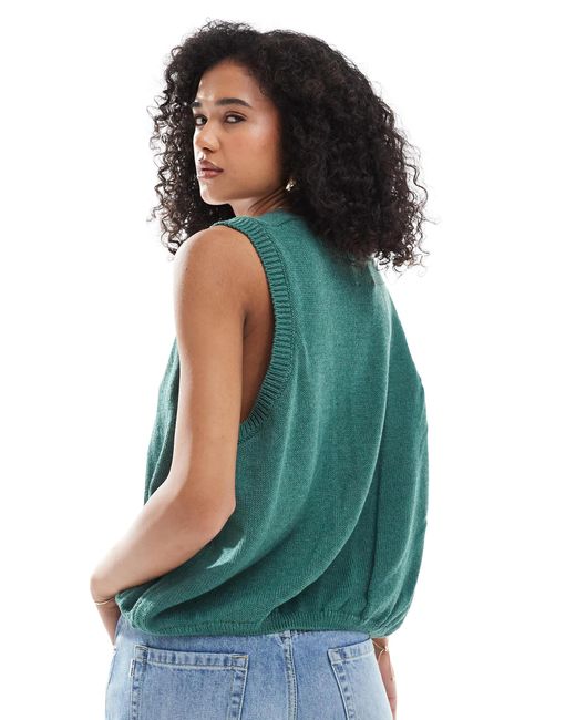 ASOS Green V Neck Knitted Tank Top With Bow Tie Front