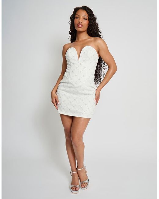 Public Desire White Bridal Embellished Sweetheart Mini Dress