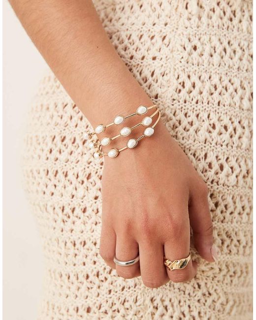 ASOS Brede Armband Met Drie Rijen Imitatieparels in het Brown