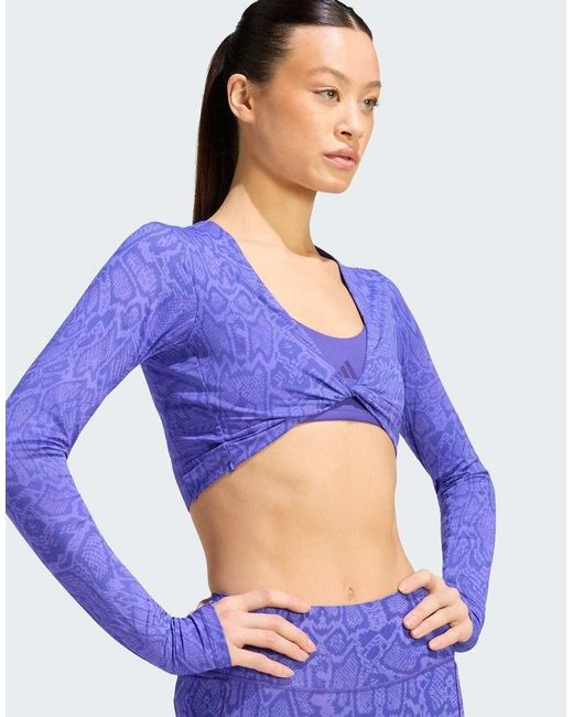 Adidas Originals Blue Primelift Workout Snake Twist Reversible Long Sleeve T-shirt