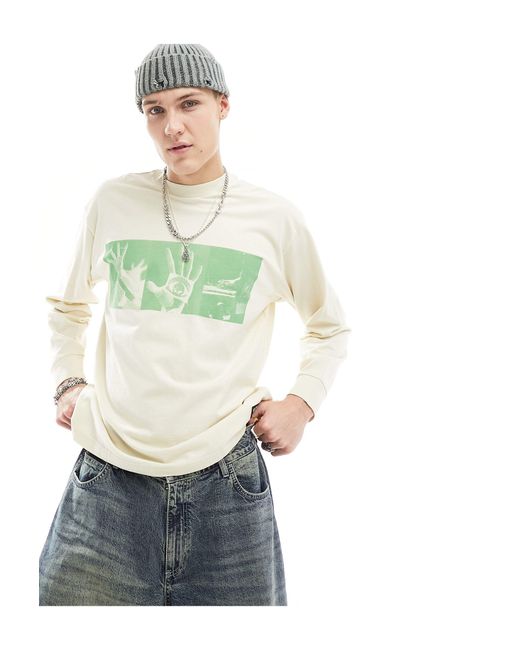 Skate - maglietta a maniche lunghe color crema con grafica sul petto di Levi's in Green da Uomo