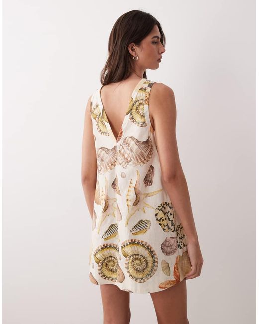 ASOS Natural Cotton Linen V Neck Smock Mini Dress