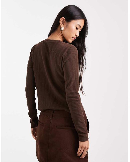 Threadbare Brown Button Up Long Sleeve Jersey Top