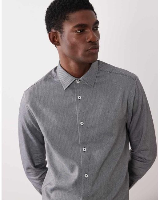 ASOS Gray Smart Slim Herringbone Shirt for men