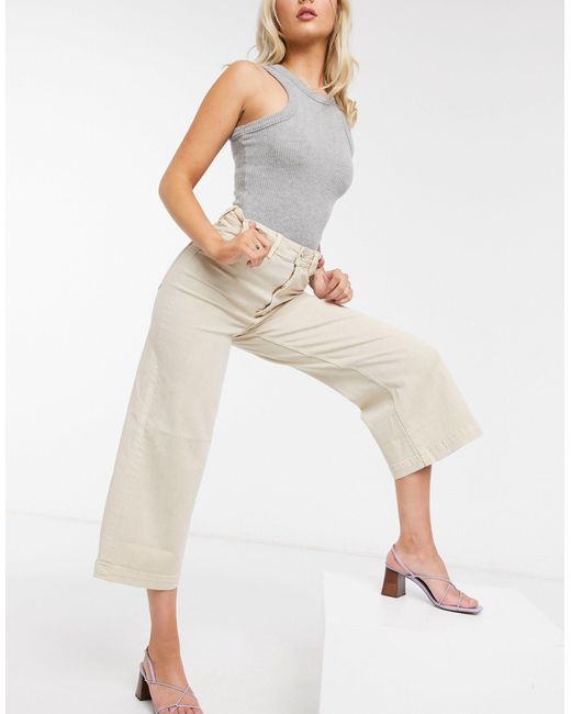 cream wide leg cropped jeans