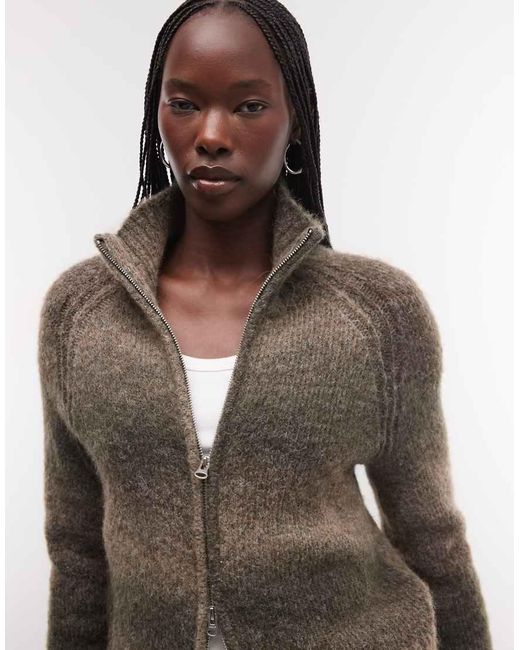 Weekday Gray Wool Blend Hairy Knit Zip Through Cardigan