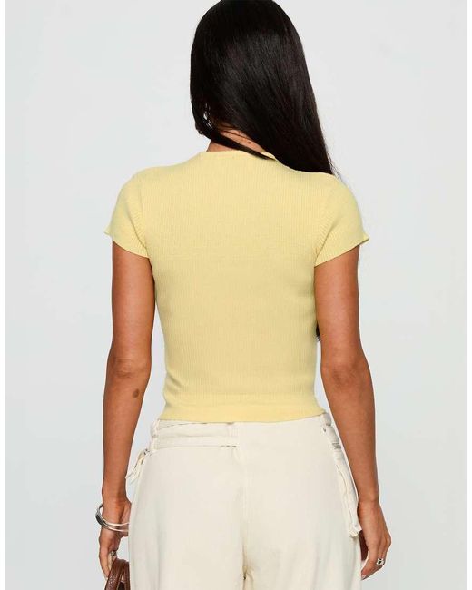 Princess Polly Yellow Suzu Fine Rib Button Through Top