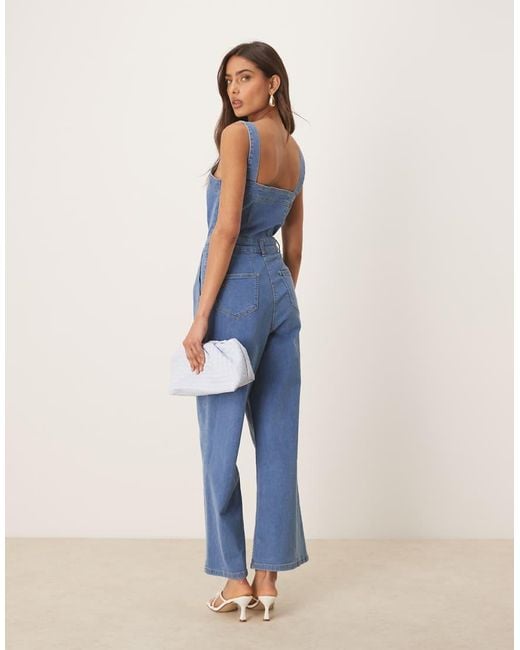 Nobody's Child Blue Aster Button Strappy Denim Jumpsuit