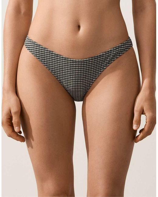 Oysho Brown Mini Check U-Cut Medium-Coverage Bikini Briefs
