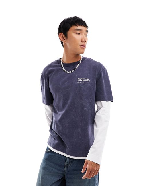 Collusion Blue Mock Sleeve Long Sleeve T-shirt for men