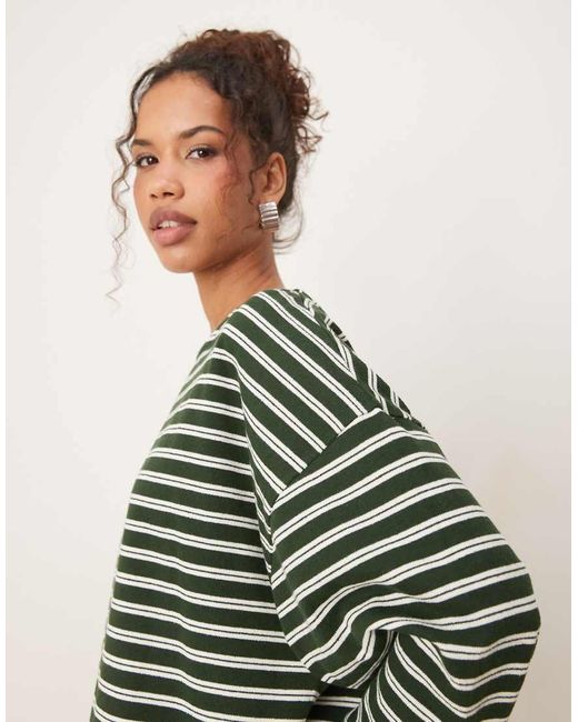 T-Shirt Squadrata Oversize Verde Testurizzato A Righe di ASOS in Green