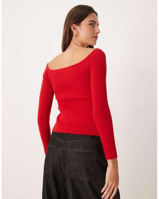 Abercrombie & Fitch Red Button Through Off Shoulder Top