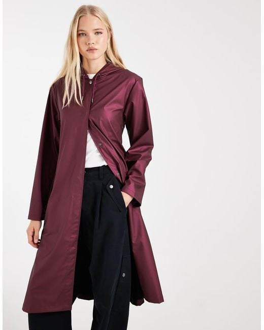 Rains Red X Asos Exclusive 12040 Waterproof A-Line Belted Long Jacket