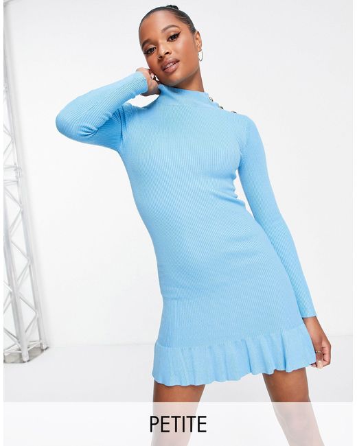 Miss Selfridge Petite Rib Knit Frill Hem Funnel Dress With Heart