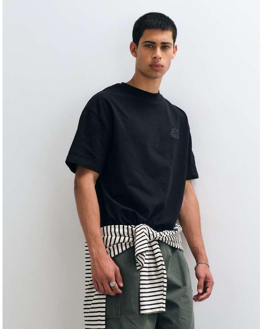 CERNUCCI Black Chain Stitch Back Logo Embroidered Boxy T-Shirt for men