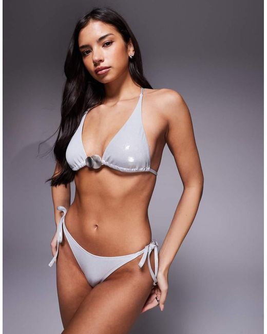 ASOS Blue Ori Metallic Triangle Bikini Top With Molten Hardware