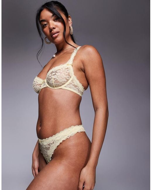 ASOS Gray Hazel All Over Lace T Back Thong With Lace Trim