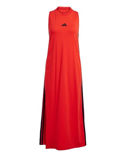 Adidas Originals Red Essentials 3-Stripes Long Racerback Dress