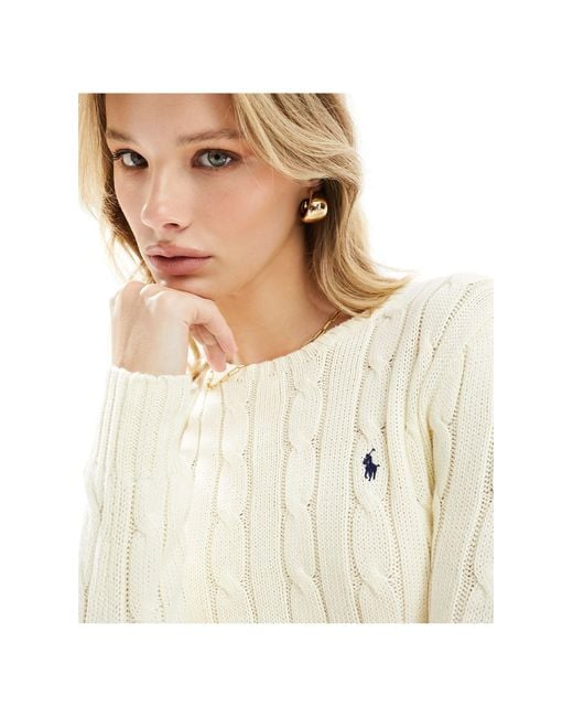Polo Ralph Lauren White Knitted Cable Crew Neck Jumper With Logo