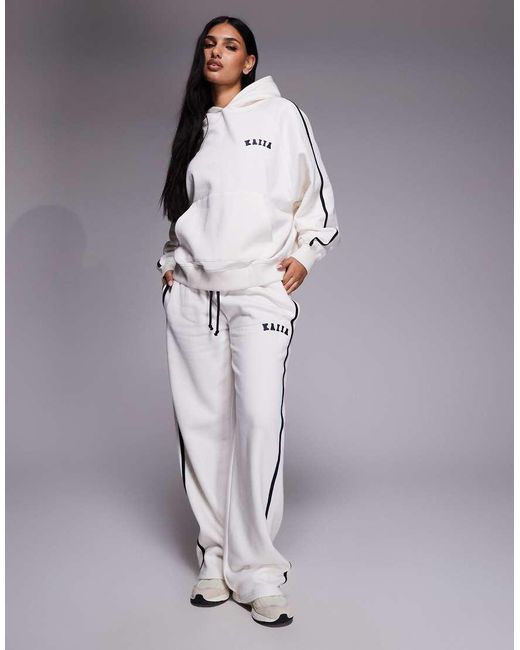 Kaiia Gray Cotton Rich Embroidered Logo Side Stripe Oversized Hoodie Co-Ord