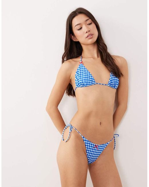 Free Society Blue Gingham Tie Side Bikini Bottom