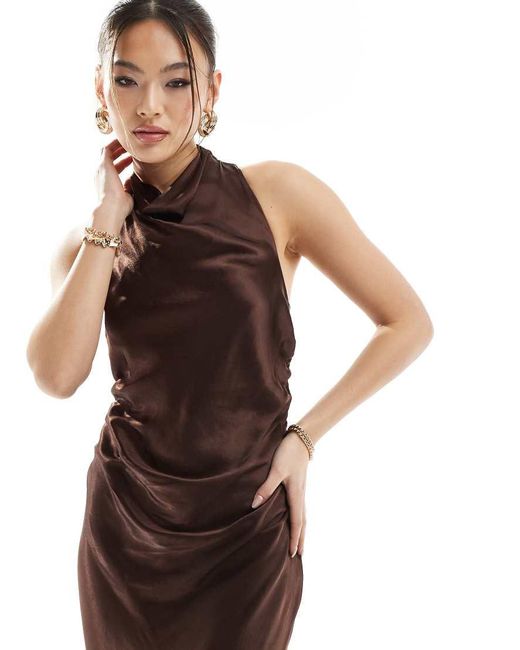 River Island Brown Halter Neck Midi Dress