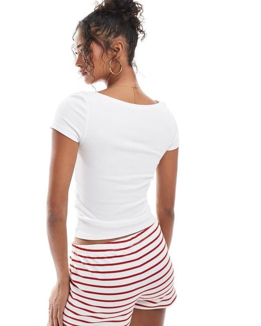 Stradivarius White Str Boat Neck Top