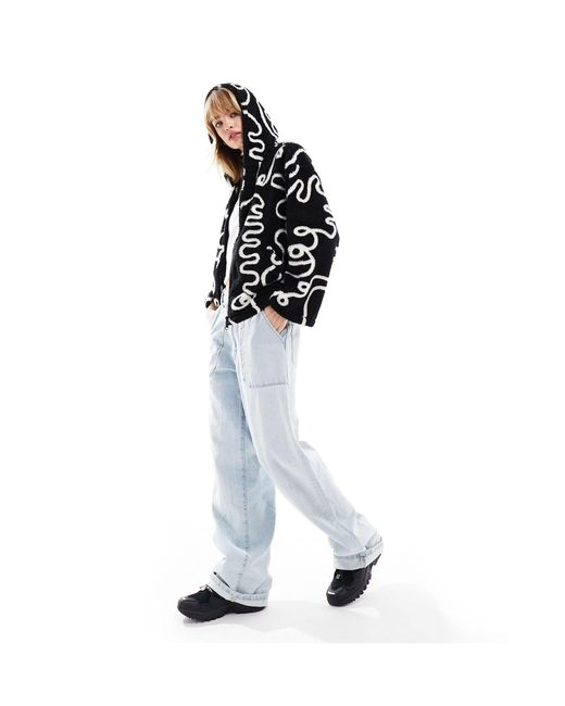 Monki White Oversized Zip Front Hooded Sweater