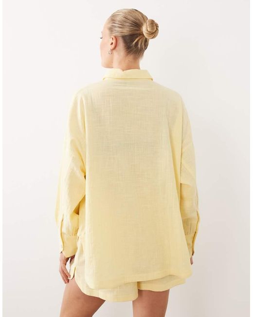ASOS Natural Biarritz Beach Textured Cotton Shirt Co Ord