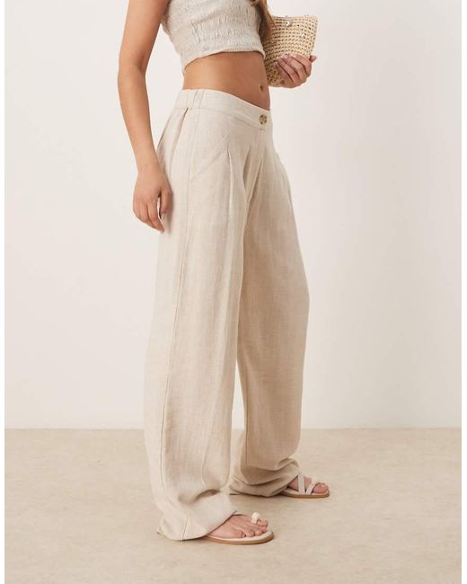ASOS Natural Pleat Front Tapered Pants With Linen