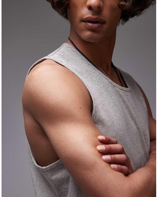 Topman Gray Fine Stripe Vest for men