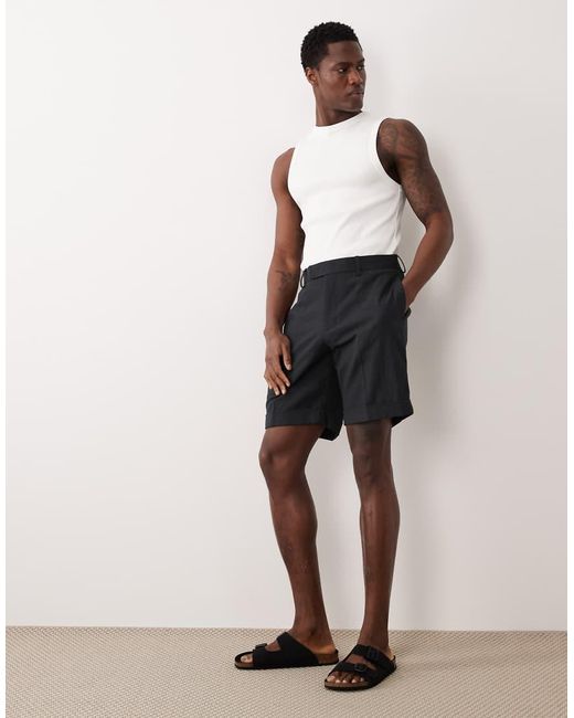 ASOS Black Linen Rich Tailored Regular Shorts for men