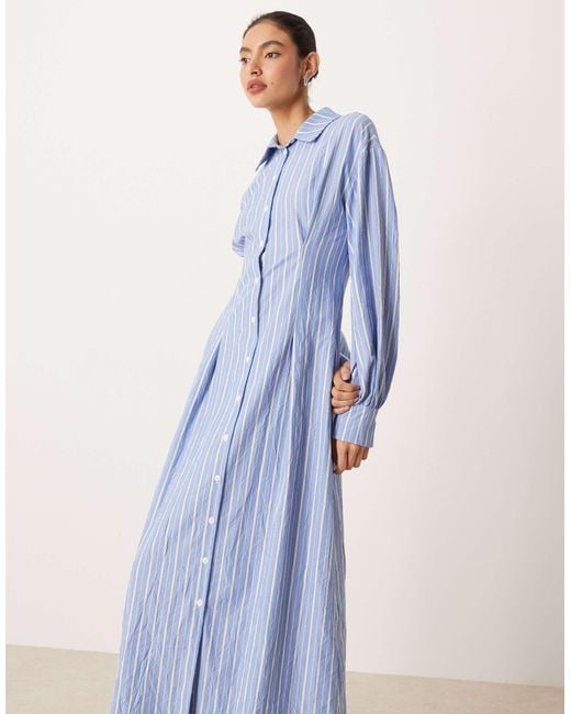 ASOS Maxi Shirt Dress in Blue | Lyst