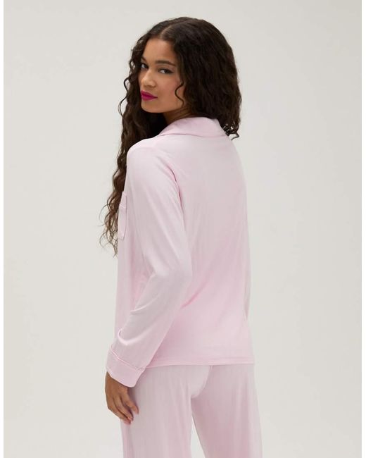 Boux Avenue Pink Ribbed Modal Long Pyjama Set With Wide Leg Trousers