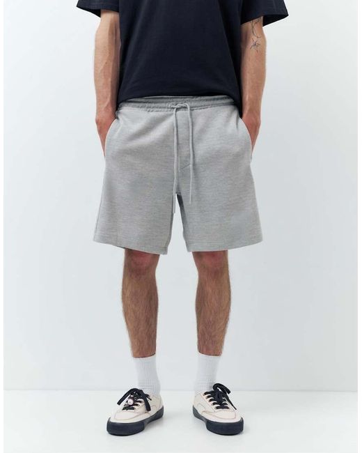 Pull&Bear Gray Piqué Jogger Bermuda Shorts for men