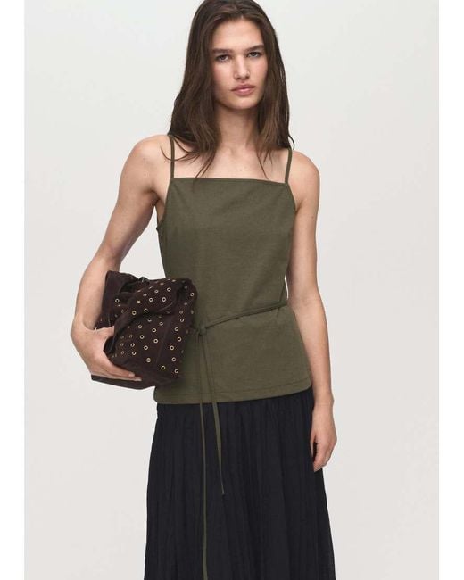 Top De Tirantes Con Cuello Cuadrado Y Lazada En La Cintura De (Parte De Un Conjunto)-Verde Mango de color Green
