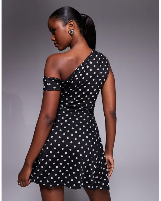 Kaiia Blue Exclusive Double Layered Slinky Mesh Off Shoulder Skater Mini Dress