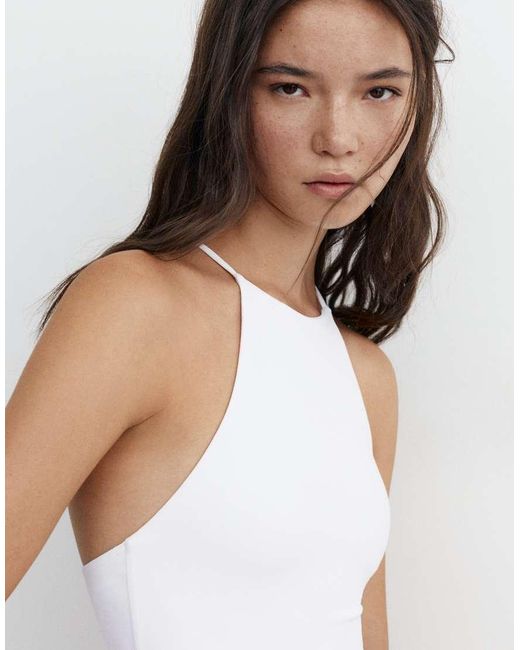 Pull&Bear White Halter Strappy Bodysuit