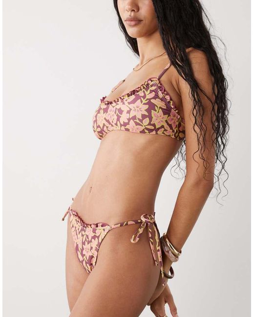 Reclaimed Vintage Brown Tie Side Bikini Bottoms With Frill